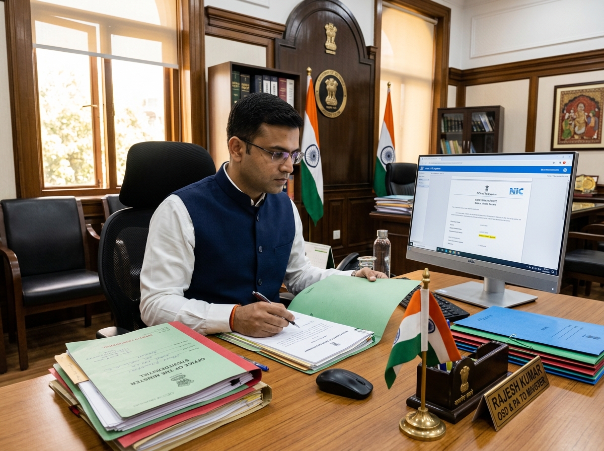 Indian PA and OSD officer working at ministerial secretariat desk